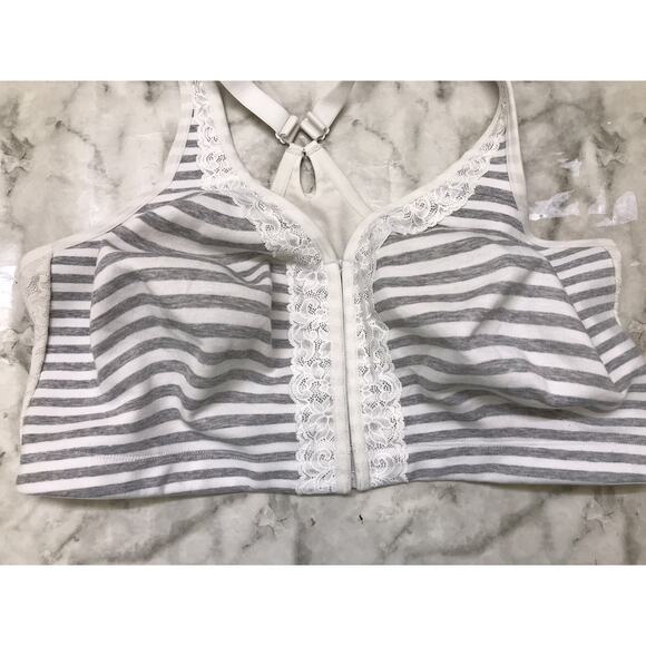 CACIQUE Racerback Unlined Full Coverage No-Wire White Striped Bra Sz 44H Comfort - Picture 2 of 7